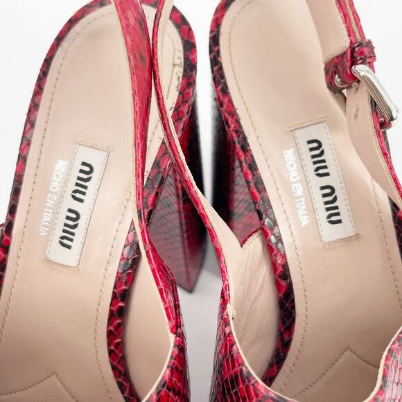 Miu Miu Red Black Snakeskin Embossed Leather Platform Block Heel Sandals IT 40 - Picture 8 of 13